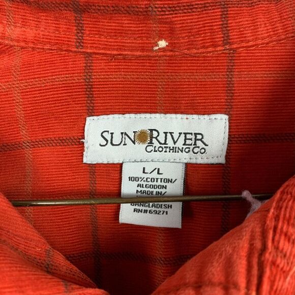Sun River Clothing Burnt Orange Plaid Corduroy Long Sleeve Button Up Shirt Large - Picture 2 of 6